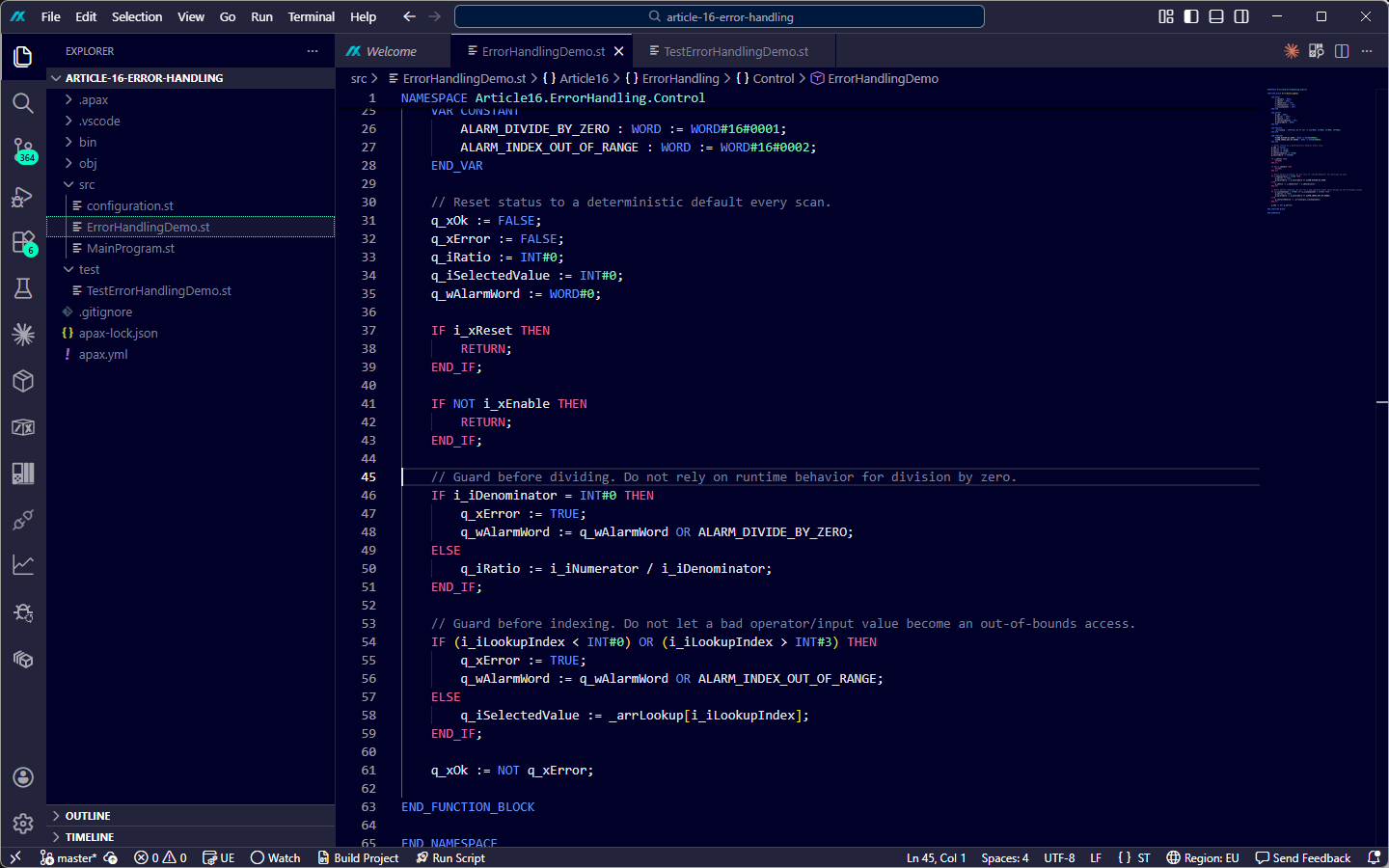 Guarded error-handling code in ErrorHandlingDemo.st