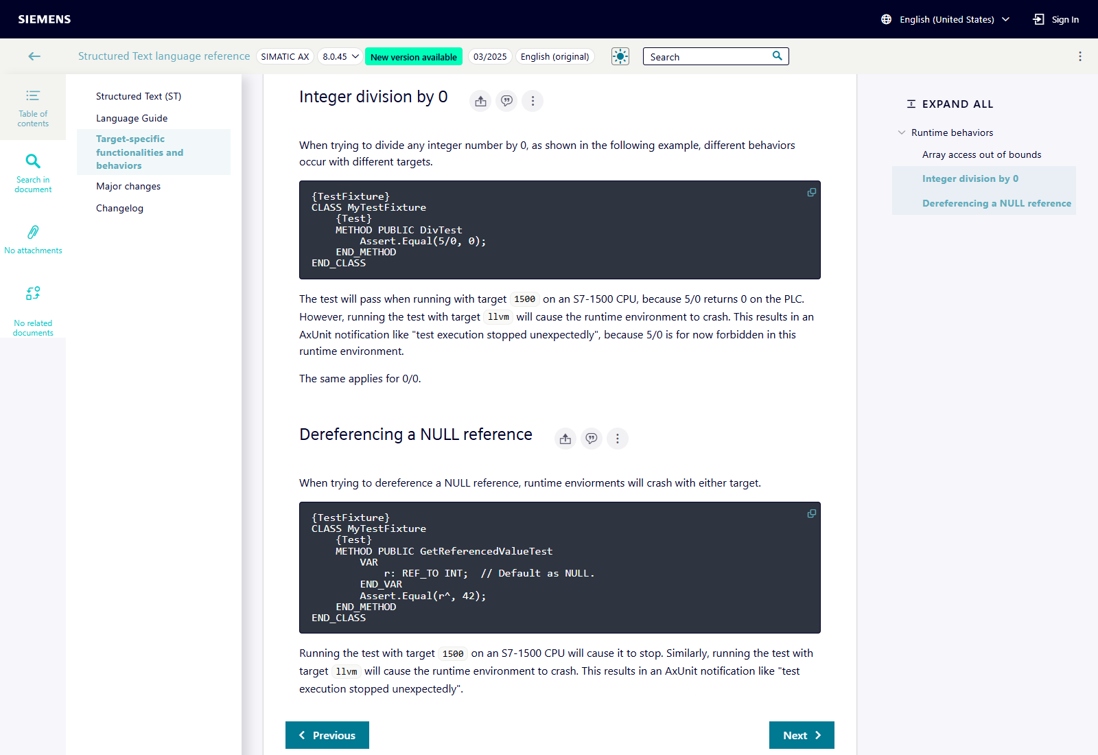 Runtime behavior documentation evidence