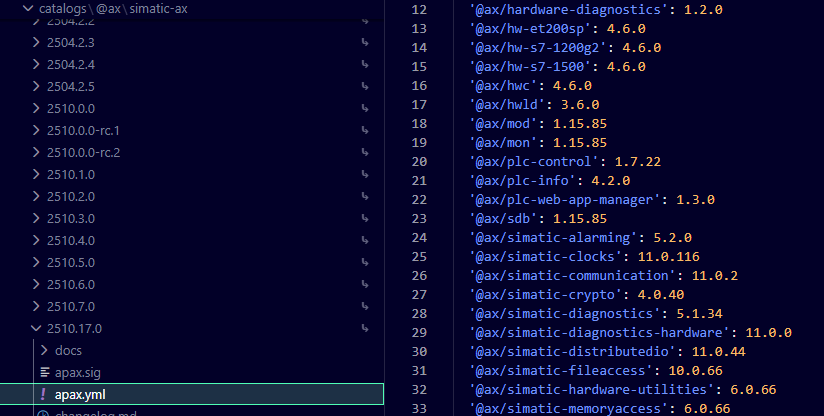 Installed SIMATIC AX catalog file selecting HSP and HWC 4.6