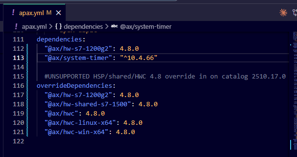 Copied project apax.yml with the explicit unsupported 4.8 overrides