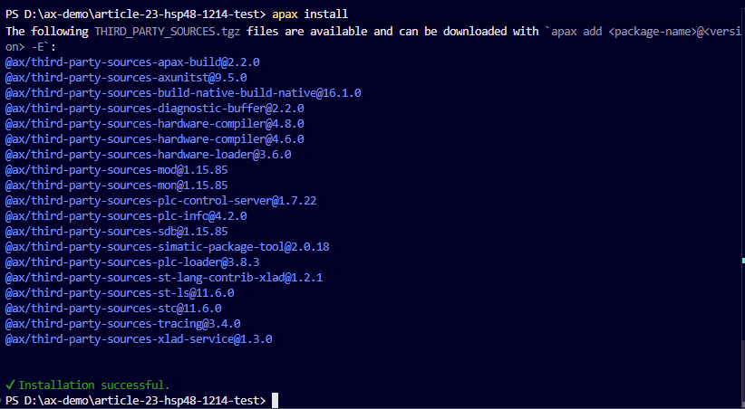 Successful apax installation after applying the 4.8 overrides