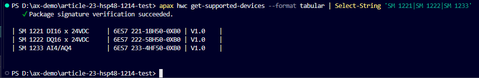 HWC 4.8 list of the three supported S7-1200 G2 signal modules