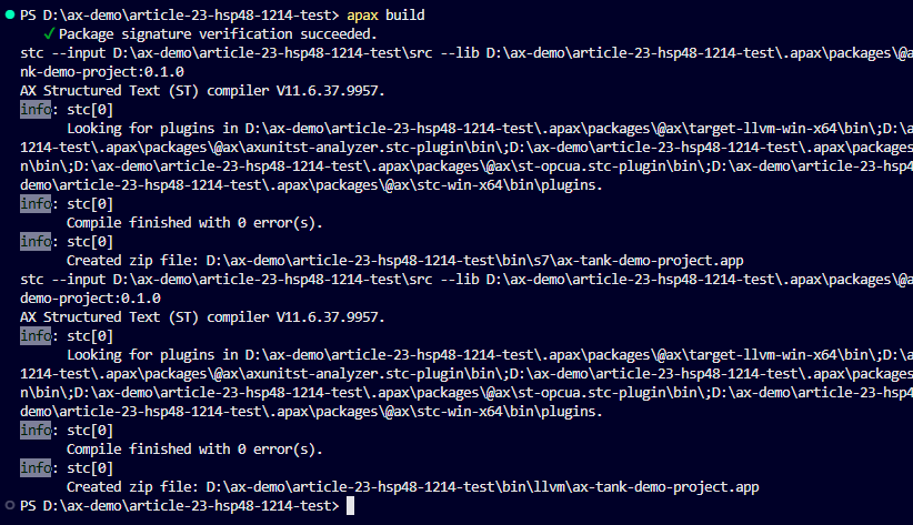 One application build completing both S7 and LLVM targets with zero errors