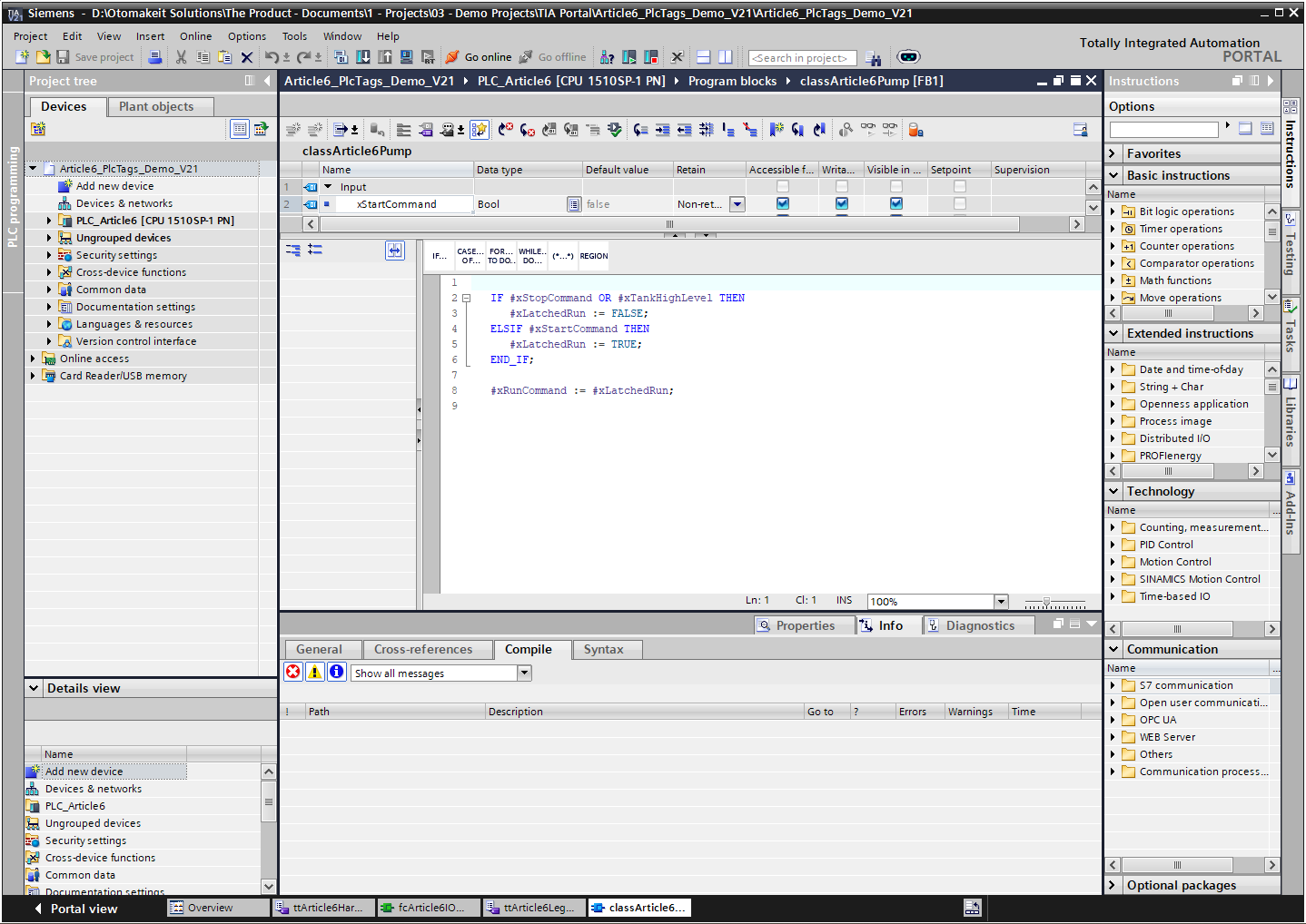 Figure 4. Equipment FB logic works through symbolic parameters instead of reading %I or writing %Q addresses directly.